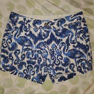 Lilly Pulitzer Callahan Ikat Blue Flamingo Patterned Women's Shorts, 4